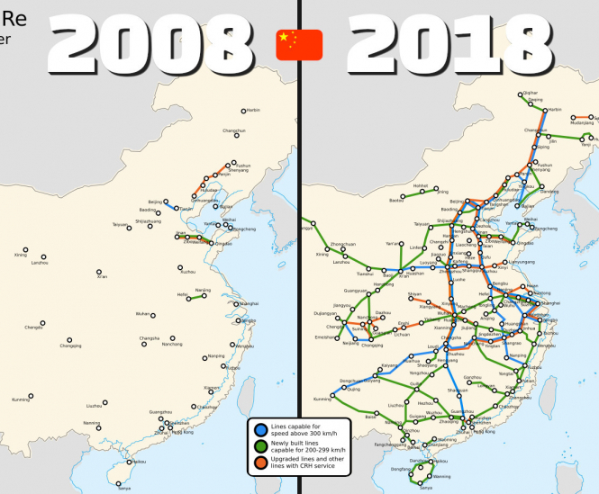 Брзите пруги на Кина, за десет години: